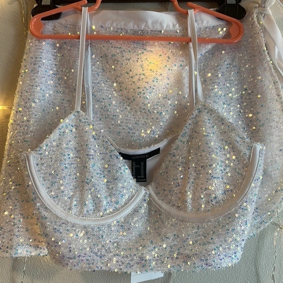Forever 21 Matching Sequined Bra Top and Side Tie Skirt Set 🤍​​​​​​​ - Picture 2 of 4